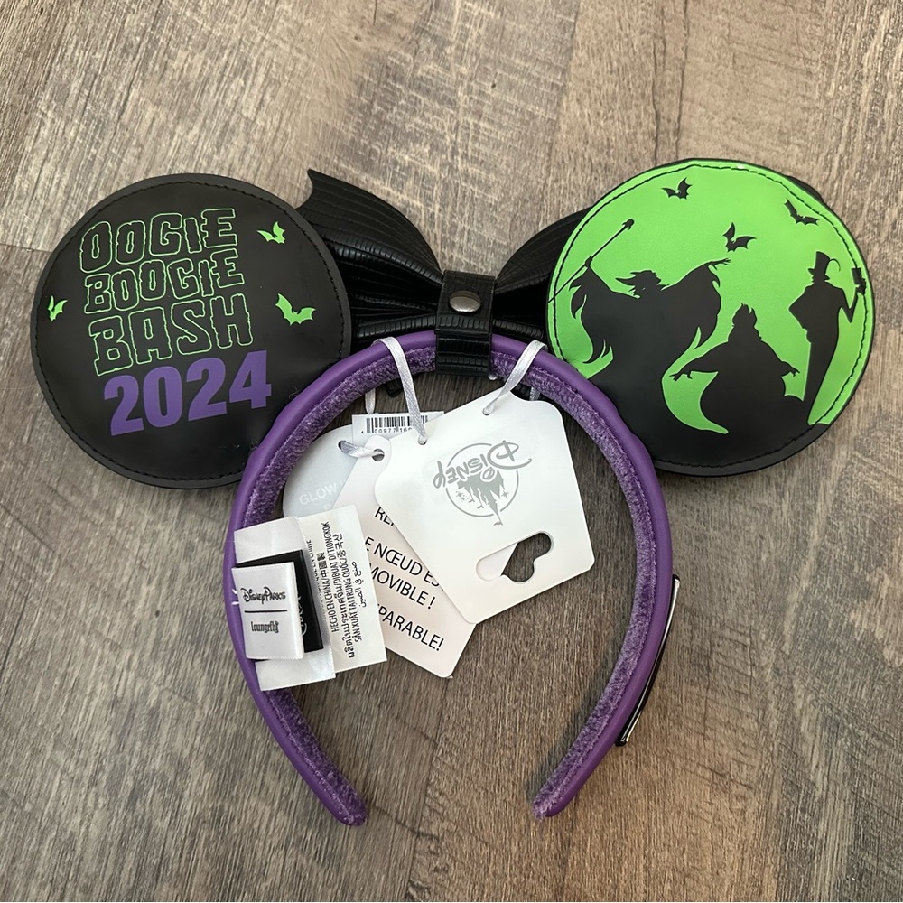 NWT Disney Parks Loungefly Oogie Boogie Bash 2024 Glow in the Dark Mickey Ears - Picture 2 of 10
